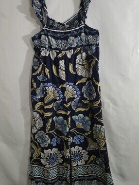 Free People Navy Floral Jumpsuit with Blue and Cream Accents